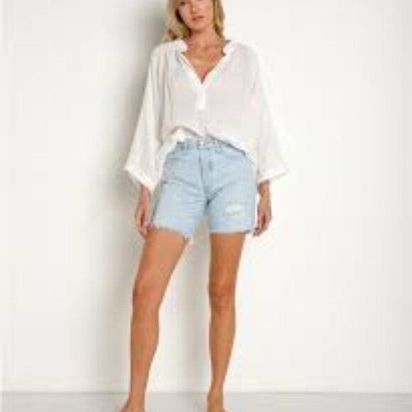Levi's 501 Mid Thigh Cutoff Jean Shorts Luxor Focus Light Blue 33 - Picture 1 of 6